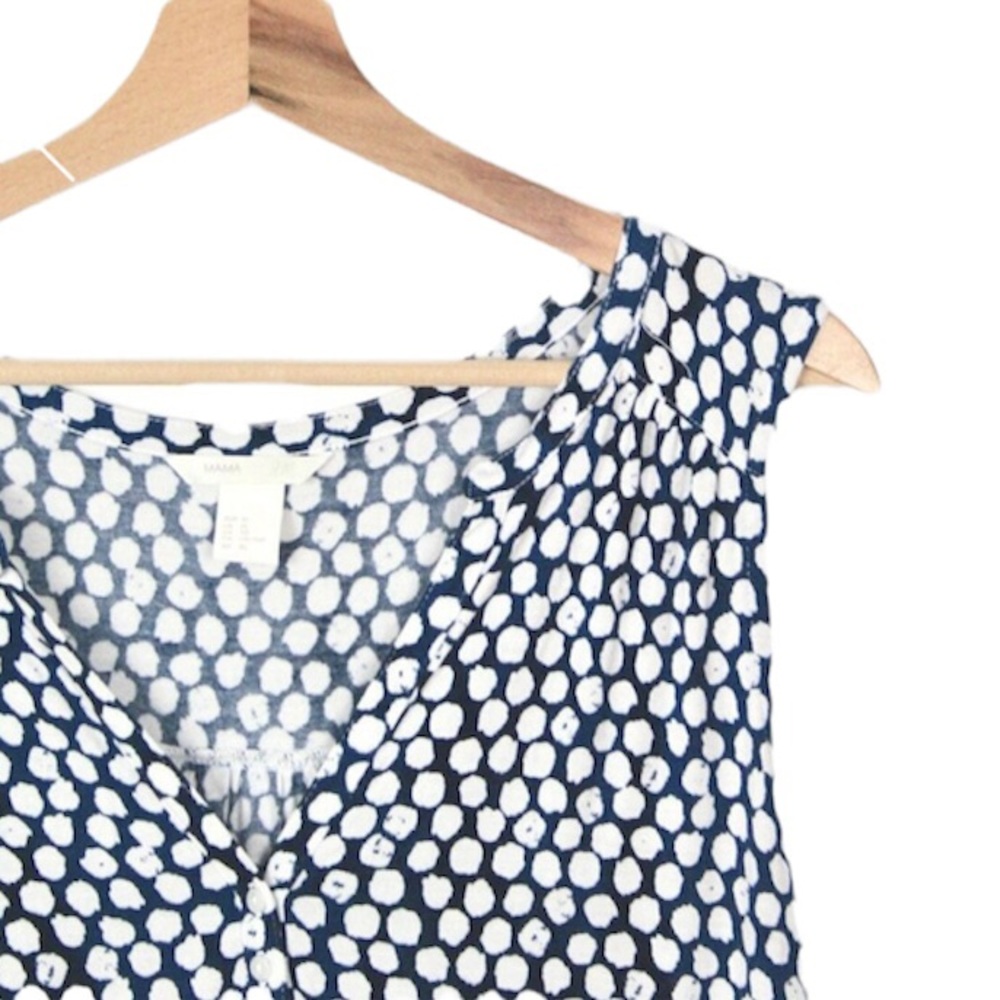 H&M Mama V-Neck Maternity Dress in Blue with White Polka Dots - Picture 5 of 7